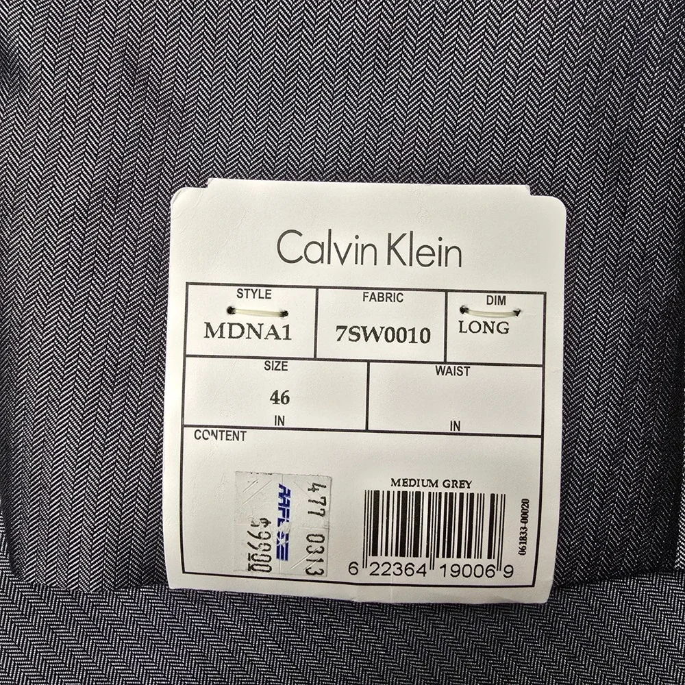 Calvin Klein Suit Jacket‎ Blazer Mens 46L 46 Gunmetal Gray Mini Herringbone NEW